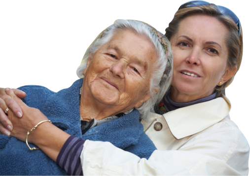 caregiver and elderly woman smiling